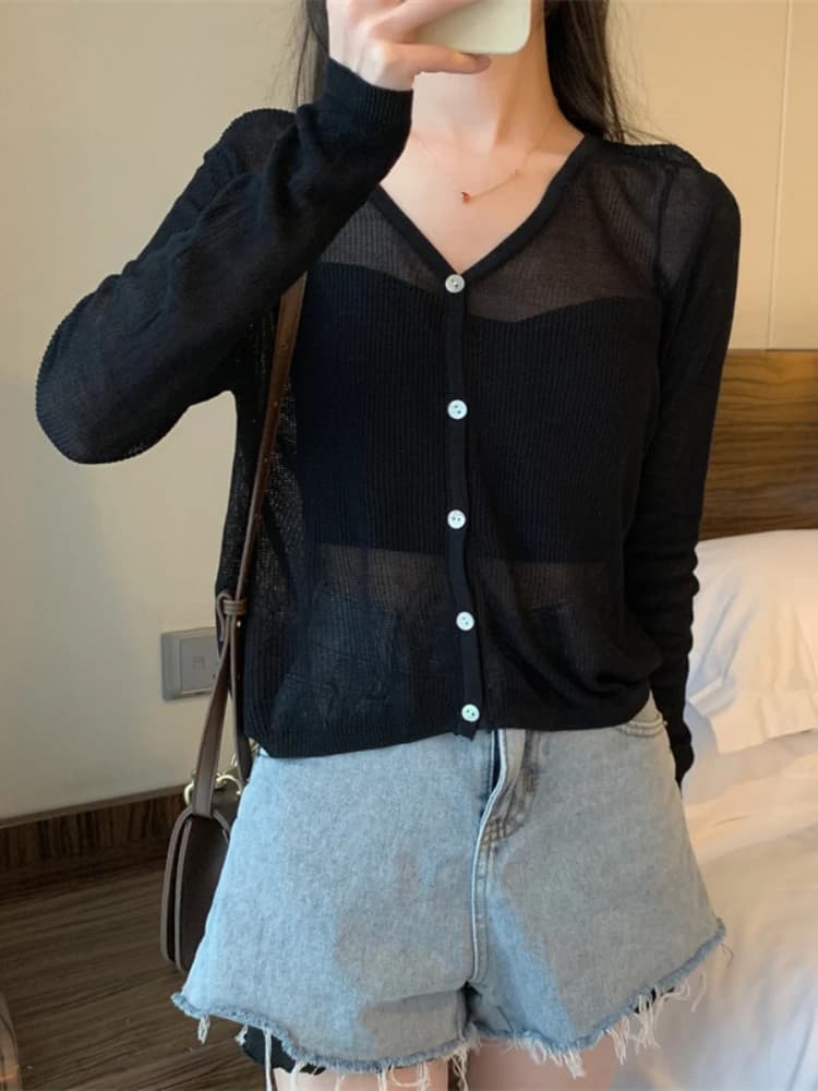 한국 무드 브이넥 숏 가디건 · 스웨터 및 점퍼 · 한국무드 브이넥가디건 이미지 4