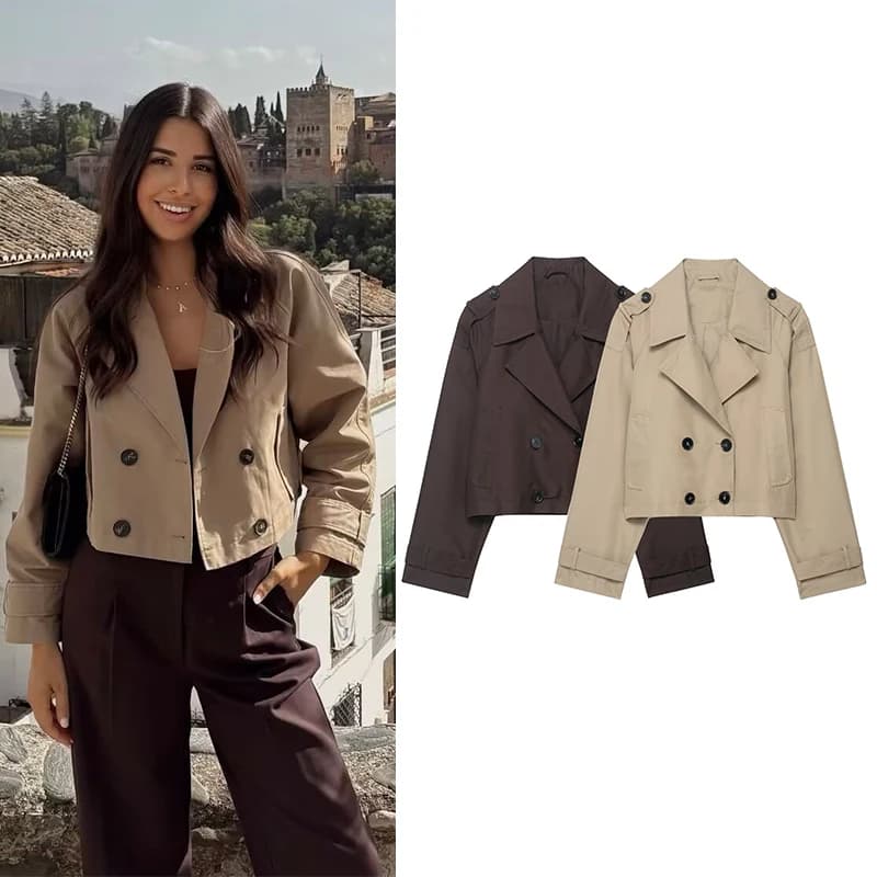 더블 버튼 숏 트렌치 코트 · Coats & Jackets · 숏트렌치 더블버튼