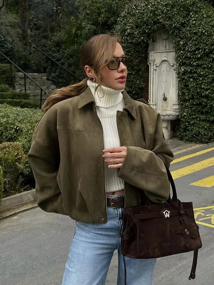 스웨이드 텍스처 루즈핏 집업 자켓 · Coats & Jackets · 스웨이드자켓 루즈핏 이미지 4
