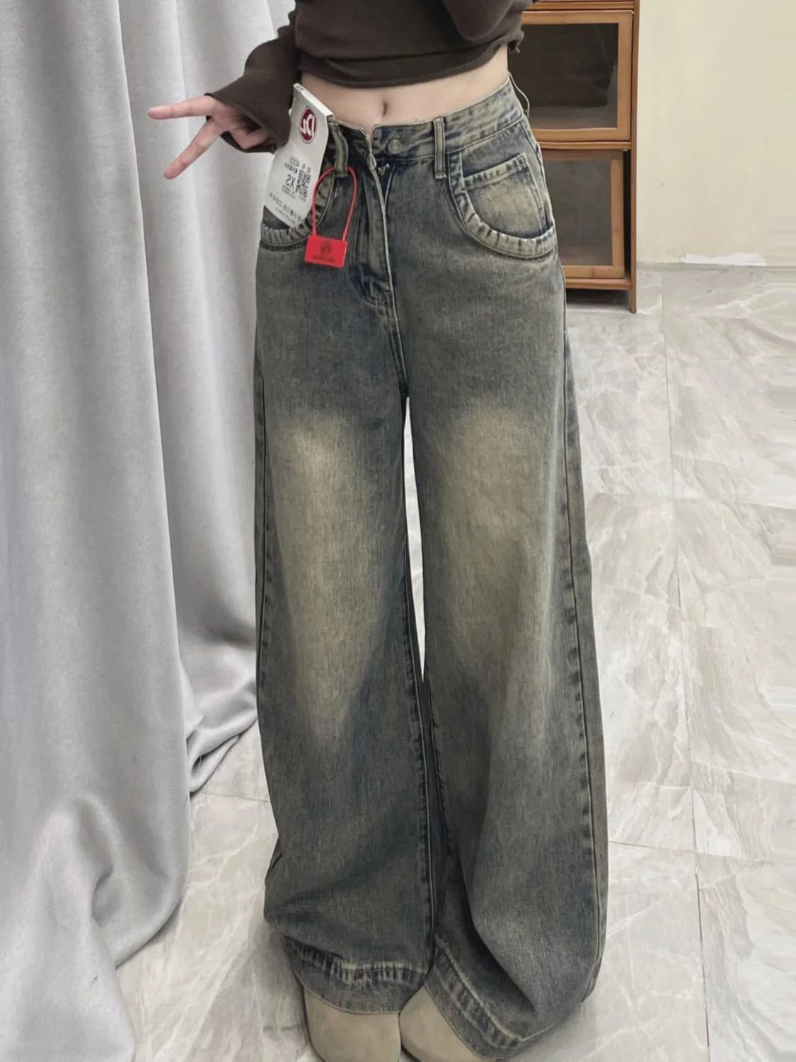 빈티지 드레이프 와이드 데님 팬츠 · 청바지(신품) · 데님팬츠 와이드데님 이미지 2