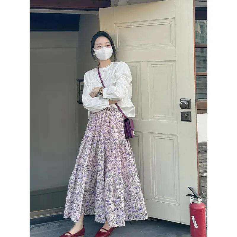 여름 보라 플라워 A라인 롱스커트 · 스커트 · 롱스커트 플라워패턴 이미지 3