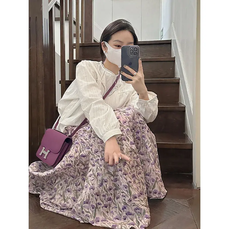 여름 보라 플라워 A라인 롱스커트 · 스커트 · 롱스커트 플라워패턴 이미지 4
