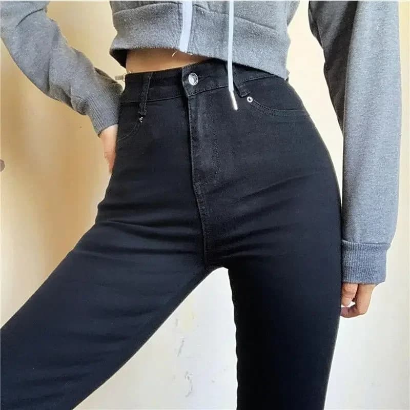 여성용 스키니 스트레치 청바지 슬림 패션 한국 펜슬 바지, 가을 빈티지 블랙 그레이 블루 워싱 엄마 청바지 레깅스 · 청바지(신품) 이미지 4