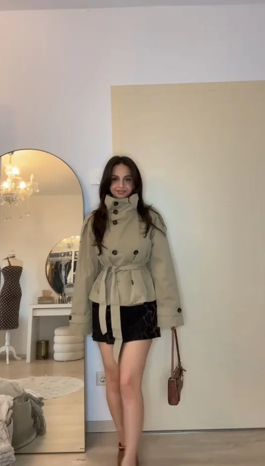 벨티드 크롭 더블 트렌치 자켓 이미지 3