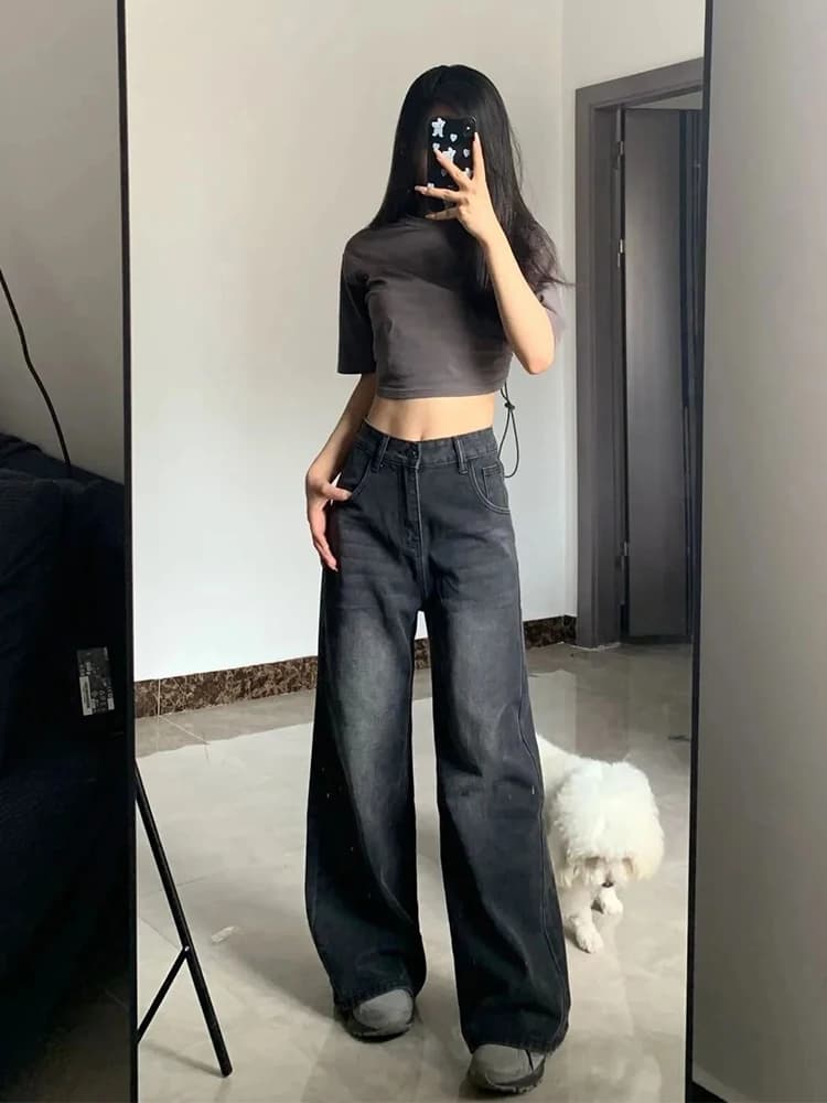 블랙 그레이 Y2K 루즈 데님 팬츠 · 청바지(신품) · 블랙데님 그레이데님