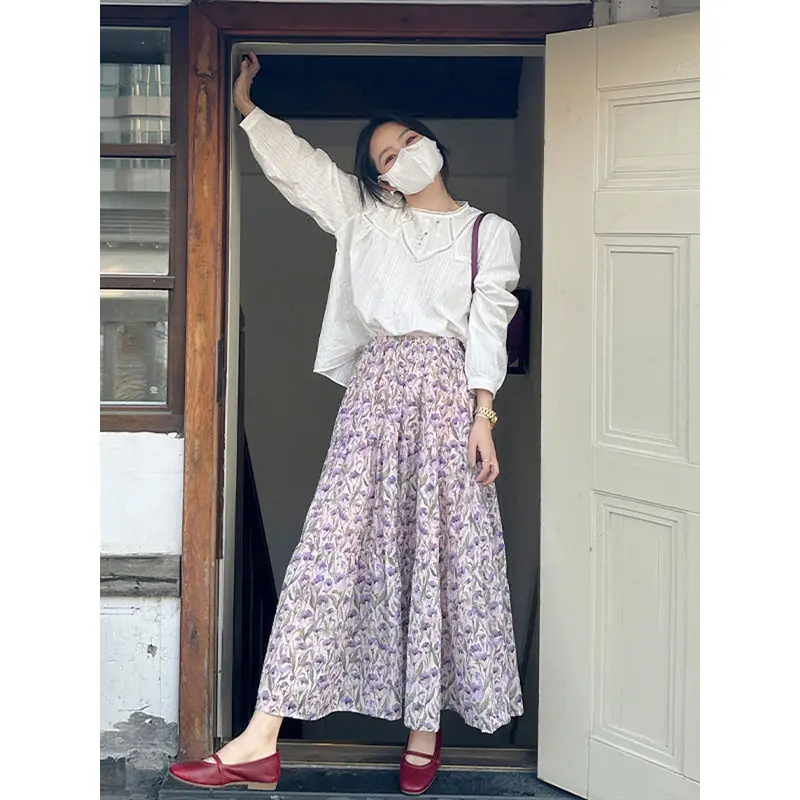 여름 보라 플라워 A라인 롱스커트 · 스커트 · 롱스커트 플라워패턴 이미지 2