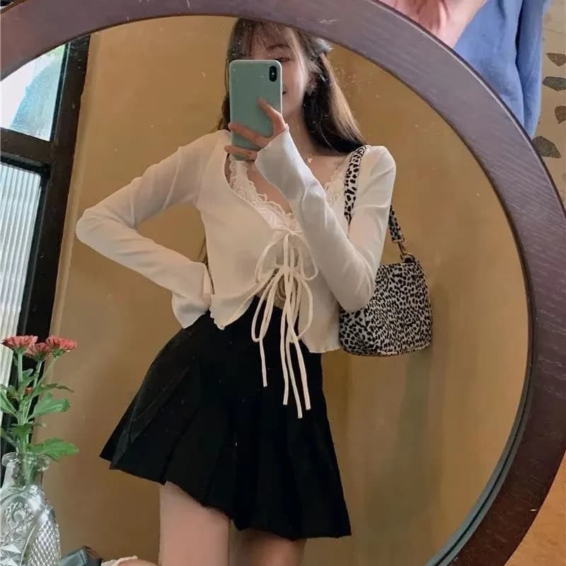 화이트 여름 크롭 리본 카디건 · 스웨터 및 점퍼 · 카디건 여름카디건 이미지 4