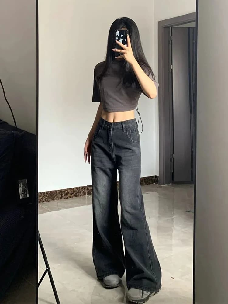 블랙 그레이 Y2K 루즈 데님 팬츠 · 청바지(신품) · 블랙데님 그레이데님 이미지 2