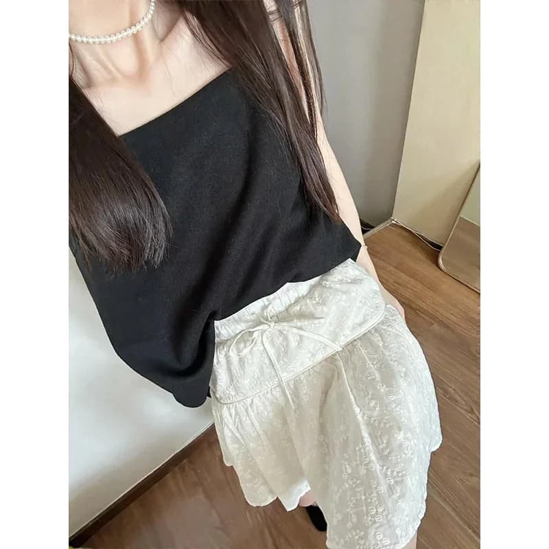 블랙 민소매 레이스 투피스 세트 이미지 3