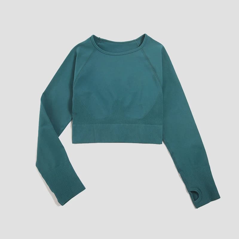 엄지홀 심리스 긴팔 크롭 운동 탑 · Sportswear · 크롭탑 요가복 이미지 3