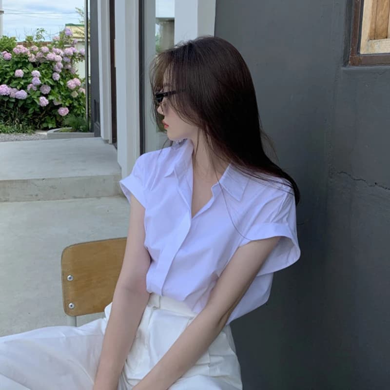 시크 루즈핏 반팔 카라 셔츠 이미지 3