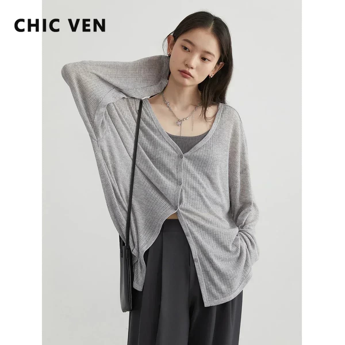 CHIC VEN 썸머 V넥 긴팔 카디건 · 스웨터 및 점퍼 · 쉬크벤 카디건