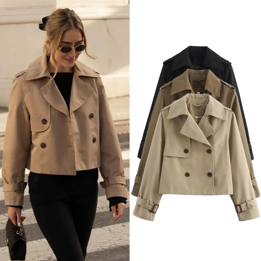 빈티지 크롭 더블 트렌치 자켓 · Coats & Jackets · 크롭자켓 트렌치자켓