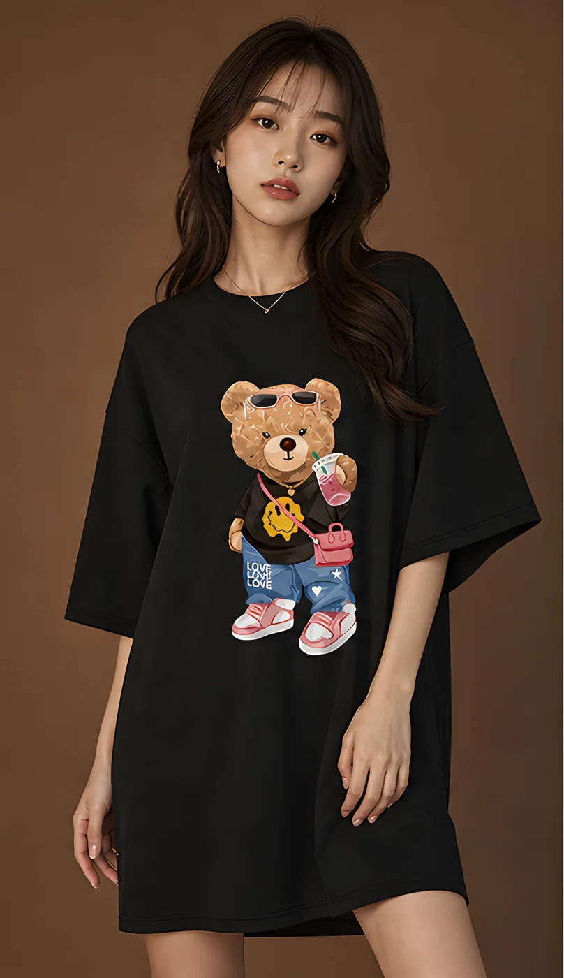캐릭터 그래픽 오버핏 반팔 티셔츠 원피스 · 원피스 · 티셔츠원피스 오버핏