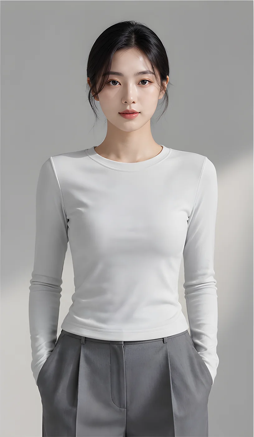 따뜻한 라운드넥 슬림핏 긴팔티 · 여성 탑스 · 긴팔티 라운드넥