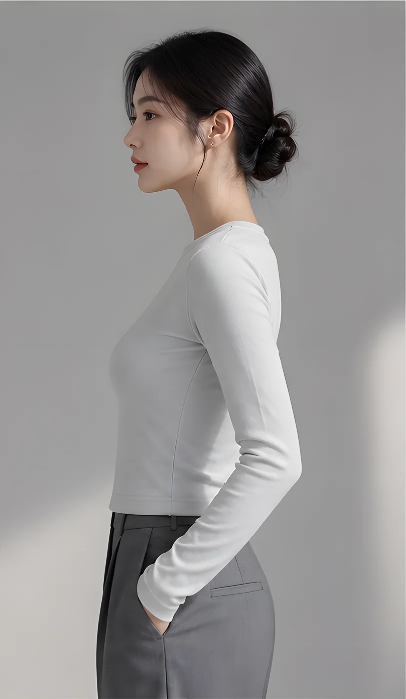 따뜻한 라운드넥 슬림핏 긴팔티 · 여성 탑스 · 긴팔티 라운드넥 이미지 2