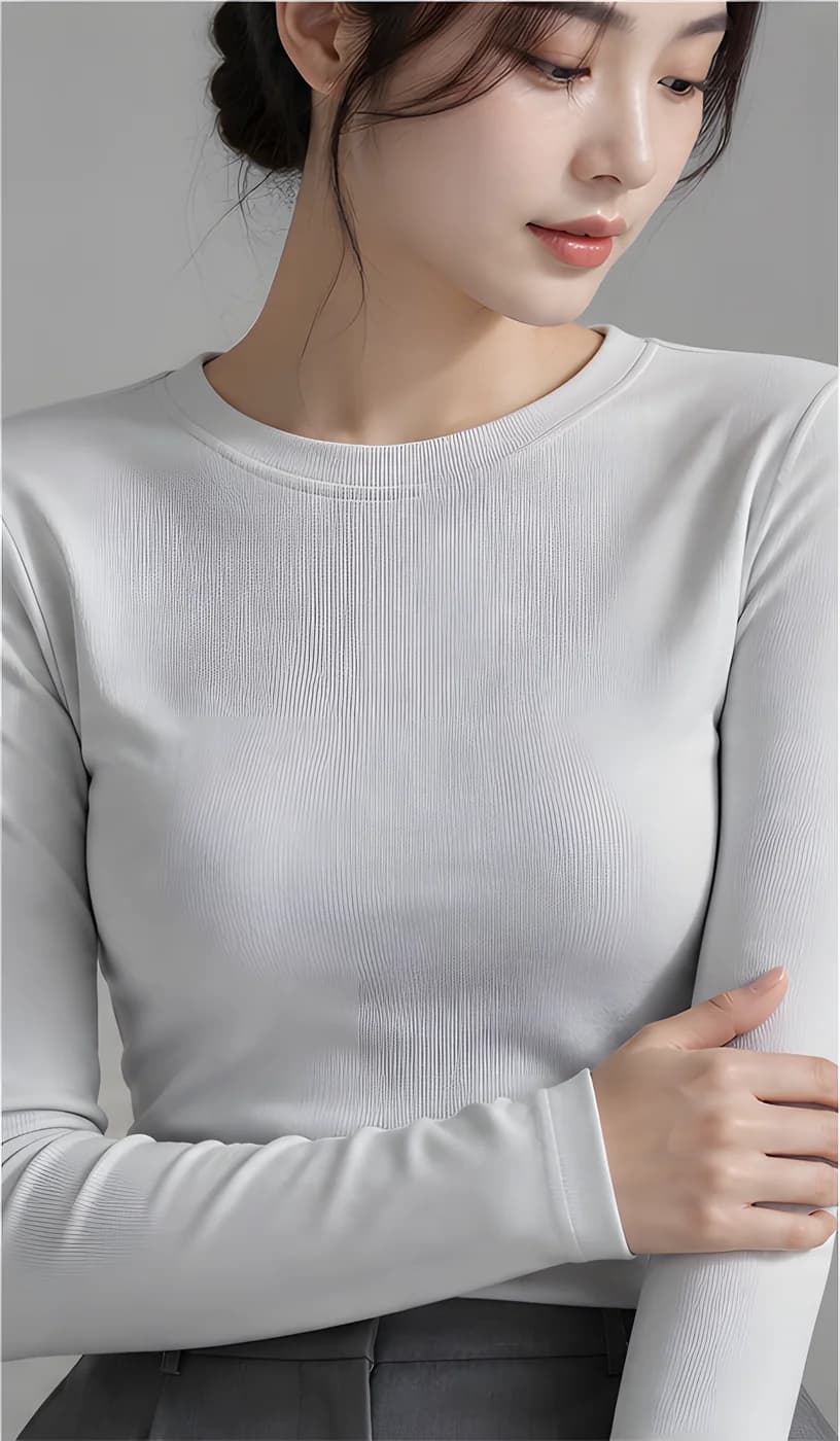 따뜻한 라운드넥 슬림핏 긴팔티 · 여성 탑스 · 긴팔티 라운드넥 이미지 3