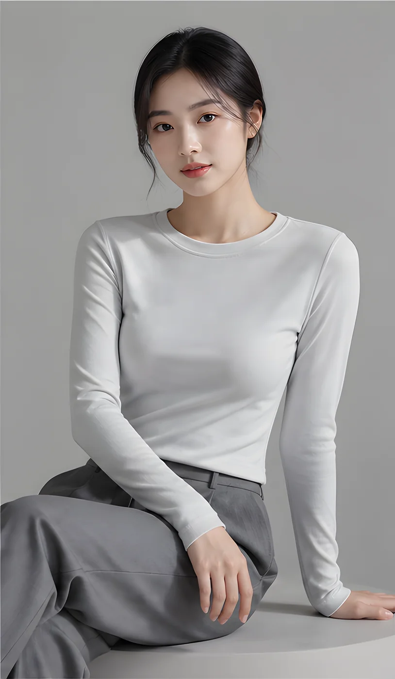 따뜻한 라운드넥 슬림핏 긴팔티 · 여성 탑스 · 긴팔티 라운드넥 이미지 4