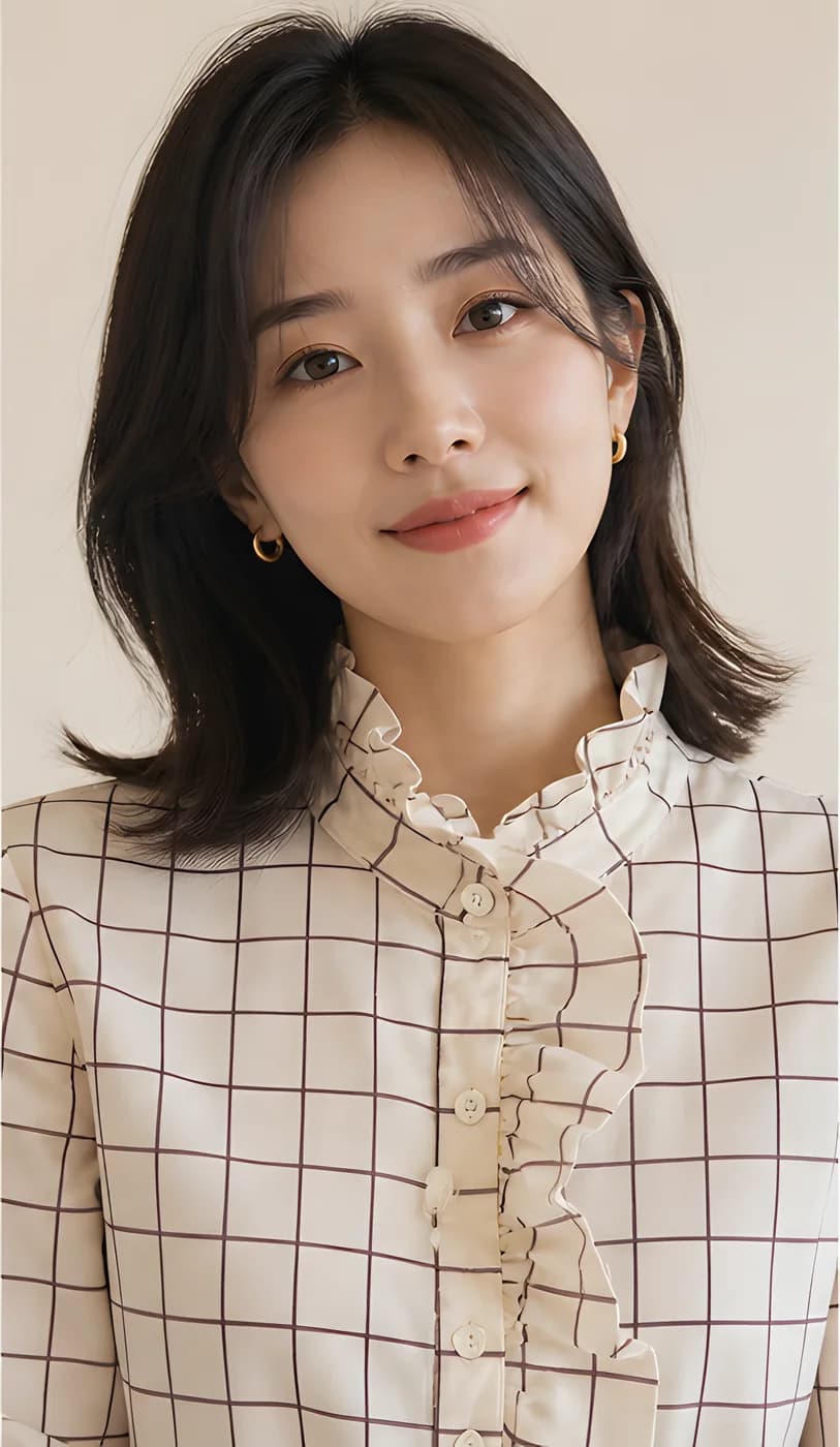 프릴 카라 체크 긴팔 블라우스 · 여성 탑스 · 프릴블라우스 체크셔츠 이미지 3