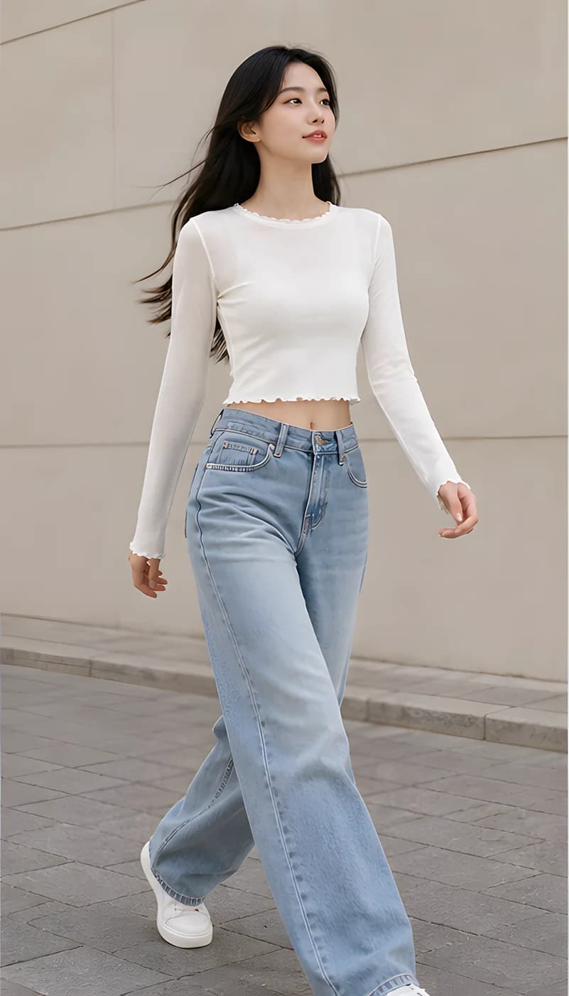 물결넥 시스루 슬림 긴팔티 · 탑 & 티셔츠 · 긴팔티 시스루 이미지 2