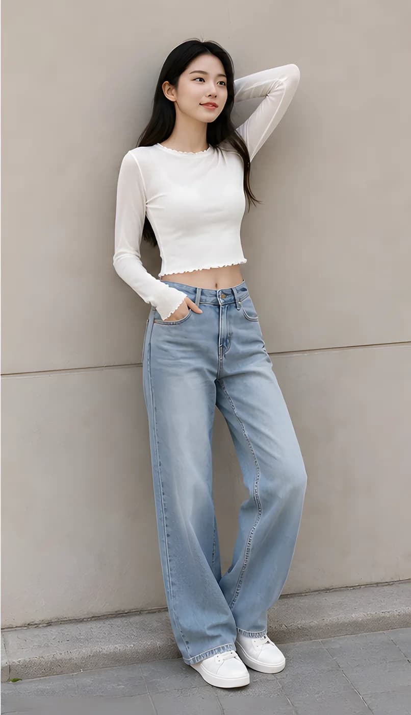 물결넥 시스루 슬림 긴팔티 · 탑 & 티셔츠 · 긴팔티 시스루 이미지 4