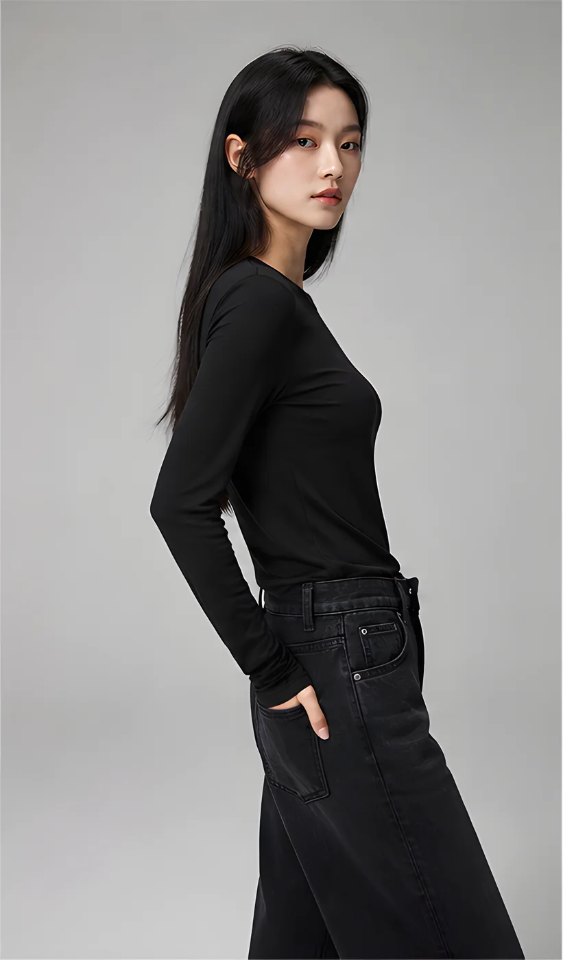 모달 베이직 라운드넥 긴팔티 슬림핏 · 탑 & 티셔츠 · 긴팔티 라운드넥 이미지 2