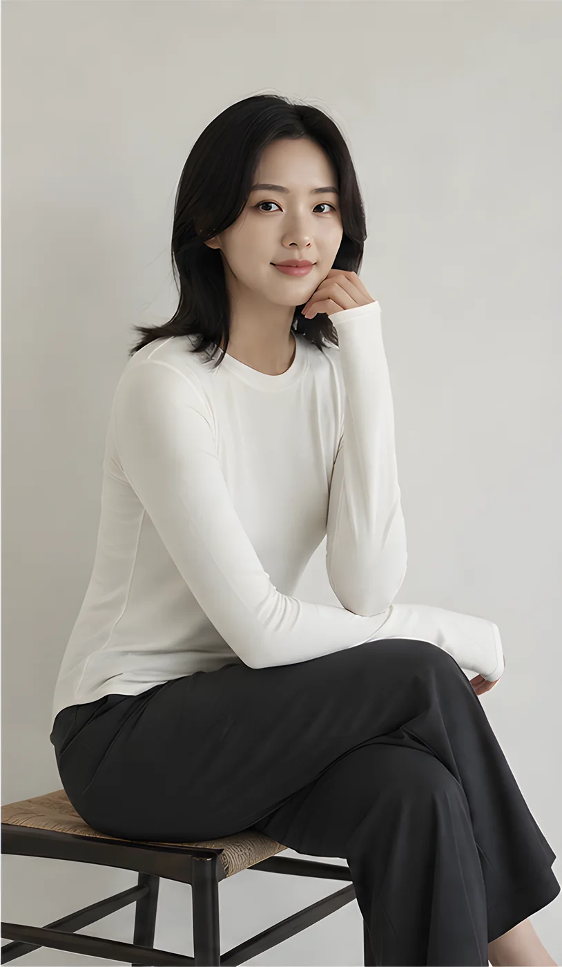 쾌적한 라운드넥 긴소매 티셔츠 슬림핏 · 탑 & 티셔츠 · 긴팔티 라운드넥 이미지 4