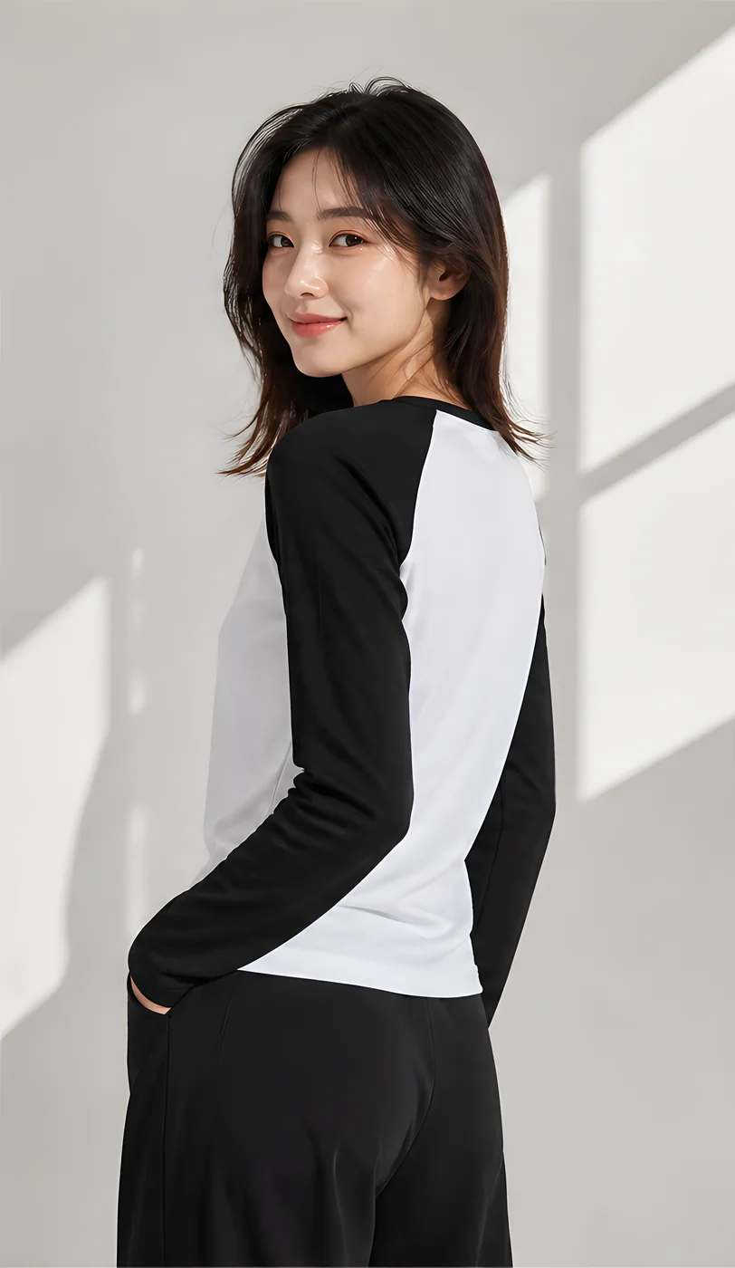배색 라글란 라운드넥 긴소매티셔츠 · 탑 & 티셔츠 · 긴소매티 라글란티 이미지 2