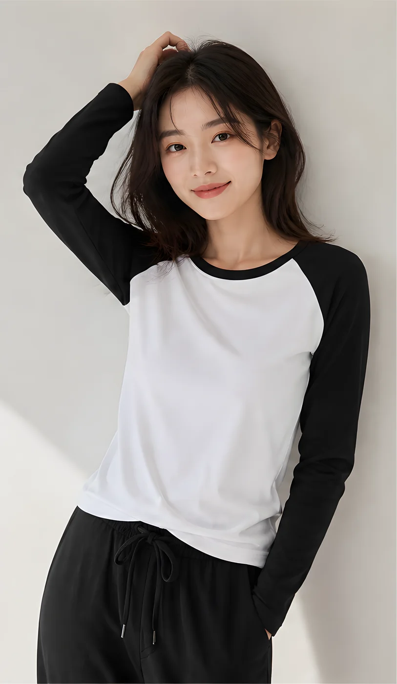 배색 라글란 라운드넥 긴소매티셔츠 · 탑 & 티셔츠 · 긴소매티 라글란티 이미지 4